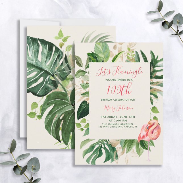 Lasst uns Flamingle Pink 100. Tropical Birthday Pa Einladung (Von Creator hochgeladen)