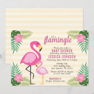 Lasst uns Flamingle Pink Flamingo Babydusche Einladung