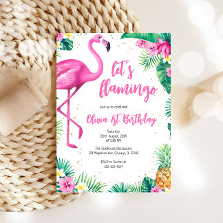 Lasst uns Flamingle Pink Girl Tropical Geburtstag Einladung