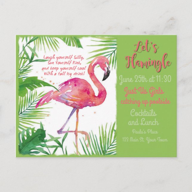 Lasst uns Flamingle spielen! Einladung Postkarte (Vorderseite)