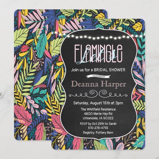 Lasst uns Flamingle Tropical Bridal Dusche einlade Einladung (Vorne/Hinten)
