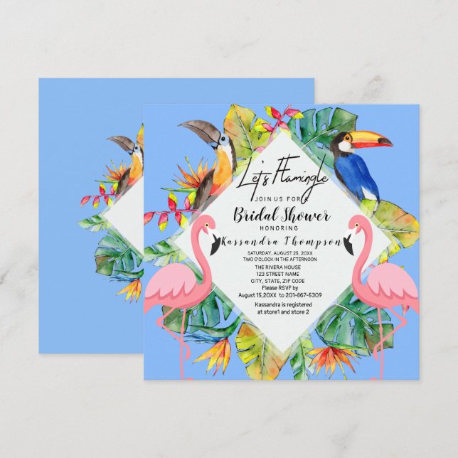 Lasst uns Flamingle Tropical Bridal Dusche einlade Einladung (Vorne/Hinten)