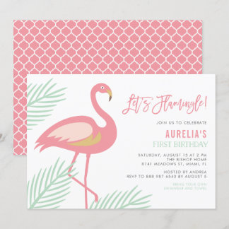 Lasst uns Flamingle Tropical ersten Geburtstag Ein Einladung