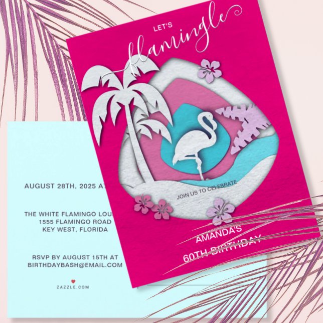 Lasst uns Flamingle Tropical Flamingo 60. Geburtst Einladungspostkarte (Von Creator hochgeladen)