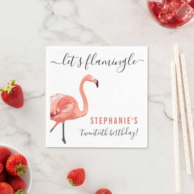 Lasst uns Flamingle | Tropical Flamingo Birthday P Serviette (Beispiel)