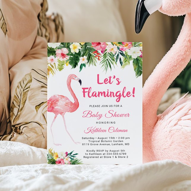 Lasst uns Flamingle Tropical Floral Baby Dusche Einladung (Von Creator hochgeladen)
