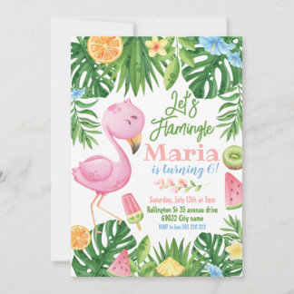 Lasst uns Flamingle Tropical Fruit Flamingo Geburt Einladung