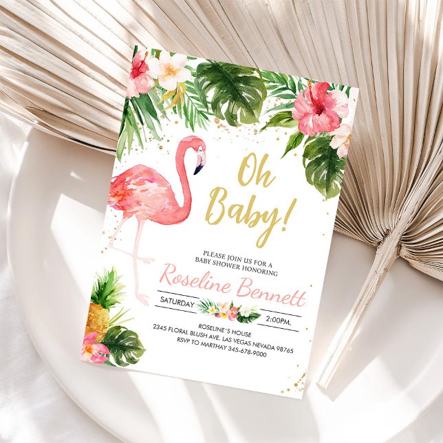 Lasst uns Flamingle Tropical Girl Baby Shower Einladung (Von Creator hochgeladen)