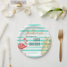 Lasst uns Flamingle Watercolor Brautparty Ananas Pappteller