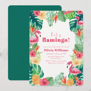 Lasst uns Flamingo Tropical Botanical Baby Shower  Einladung