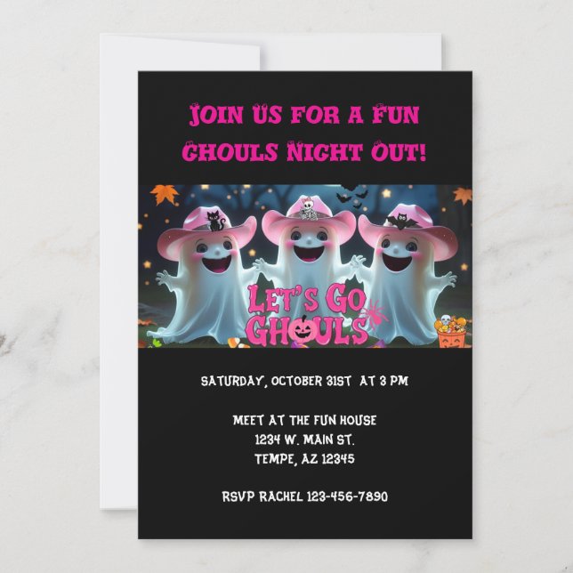 Lasst uns Ghouls Girls Night Out Halloween Custom  Einladung (Vorderseite)