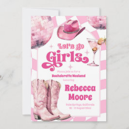 Lasst uns Girl Pink Cowgirl Bachelorette Tour gehe Einladung