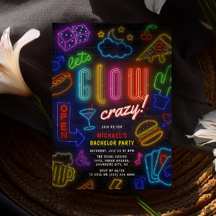 Lasst uns GLOW Crazy' Neon Casino Junggesellenabsc Einladung