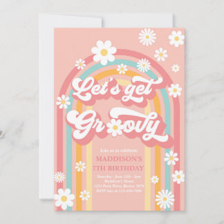 Lasst uns Groovy Boho Daisy Rainbow zum Geburtstag Einladung