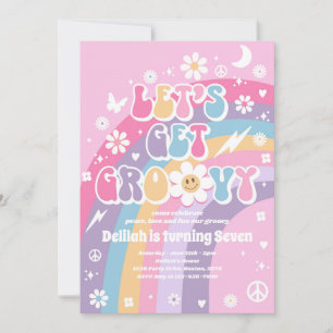 Lasst uns Groovy Hippie Rainbow 70er Birthday Part Einladung