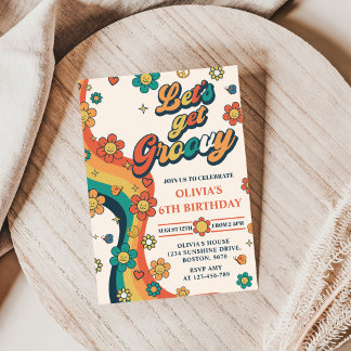 Lasst uns Groovy Retro Rainbow 6. Geburtstag bekom Einladung