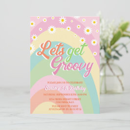 Lasst uns Groovy Retro Rainbow Floral 5. Geburtsta Einladung