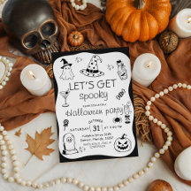 Lasst uns Gruselig Schwarz Weiß Doodle Halloween
