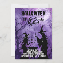 Lasst uns Gruselig werden – Lila Halloween-Einladu Save The Date