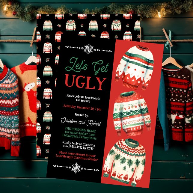 Lasst uns hässliches Weihnachts-Sweater-Party beko Einladung ("Let's Get Ugly" Ugly Christmas Sweater Party Invitation)