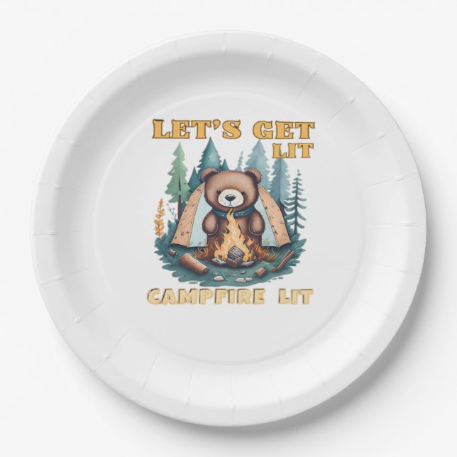 Lasst uns hingehen. Campfire Lit. Camping Lover Cl Pappteller (Vorderseite)