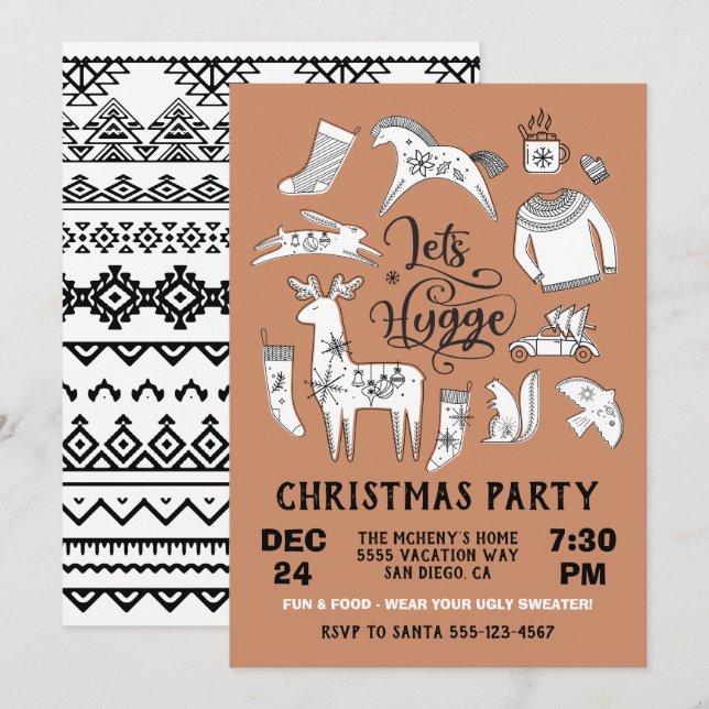 Lasst uns Hygge Cosy Winter Weihnachts-Party Einladung (Vorne/Hinten)