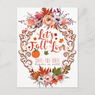 Lasst uns im Herbst-Blumen-Save-the-Date verlieben Ankündigungspostkarte