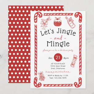 Lasst uns jingeln und mischen - rote Doodle-Weihna Einladung