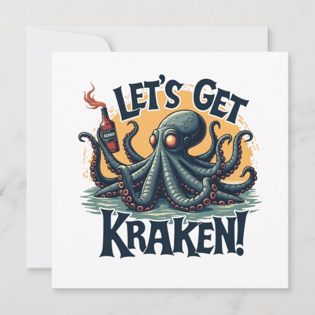 Lasst uns Kraken Funny Rum trinken Kratopus bekomm Einladung (Vorderseite)