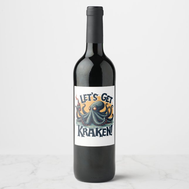 Lasst uns Kraken Funny Rum trinken Kratopus bekomm Weinetikett (Vorderseite)