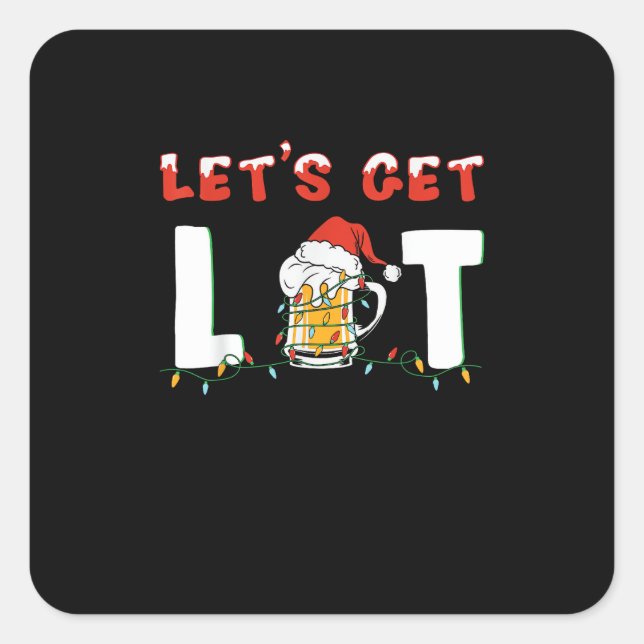 Lasst uns Lit Drinking Bier Weihnachtsmannmütze We Quadratischer Aufkleber (Vorderseite)