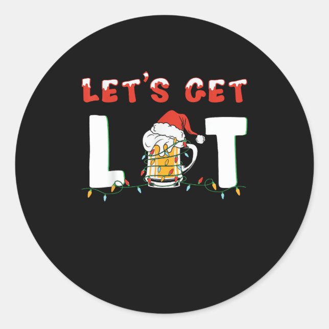 Lasst uns Lit Drinking Bier Weihnachtsmannmütze We Runder Aufkleber (Vorderseite)
