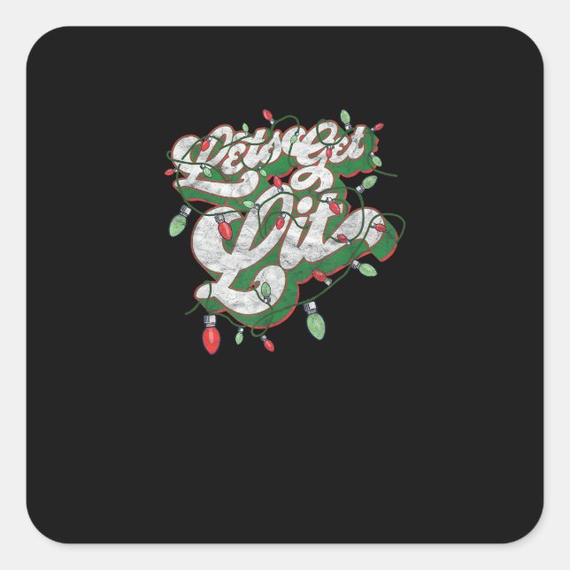 Lasst uns Lit - Funny Drinking Christmas Light Gra Quadratischer Aufkleber (Vorderseite)
