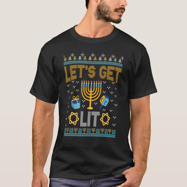 Lasst uns Lit Hanukkah Juden Menorah jüdischen Cha T-Shirt (Vorderseite)