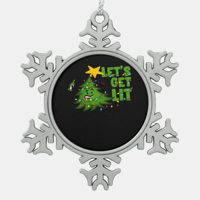 Lasst uns Lit Tipsy Weihnachtsbaum Funny Essential Schneeflocken Zinn-Ornament (Vorderseite)