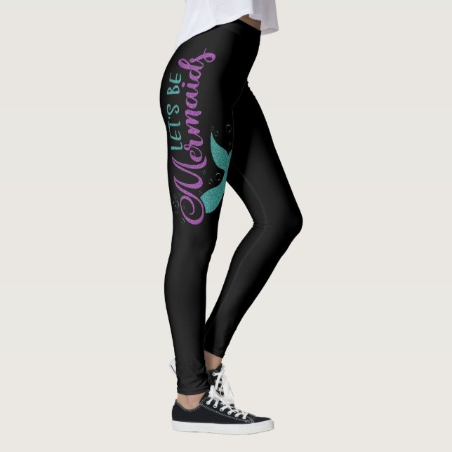 Lasst uns Meerjungfrauen Lila Aquamarinen Glitzer  Leggings (Rechts)