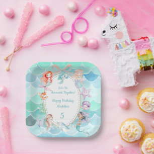 Lasst uns Mermaids zusammen Mermaid Party Geburtst Pappteller