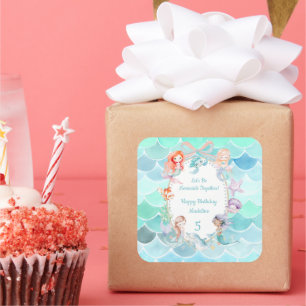 Lasst uns Mermaids zusammen Mermaid Party Geburtst Quadratischer Aufkleber
