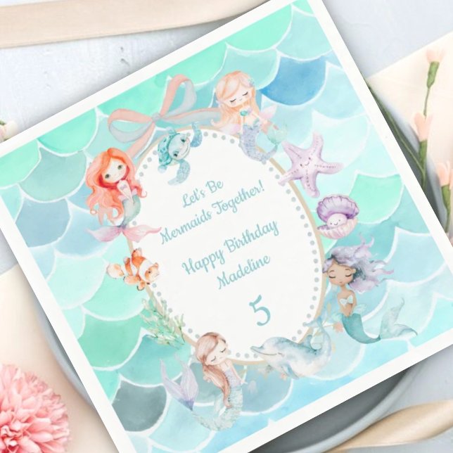 Lasst uns Mermaids zusammen Mermaid Party Geburtst Serviette (Von Creator hochgeladen)