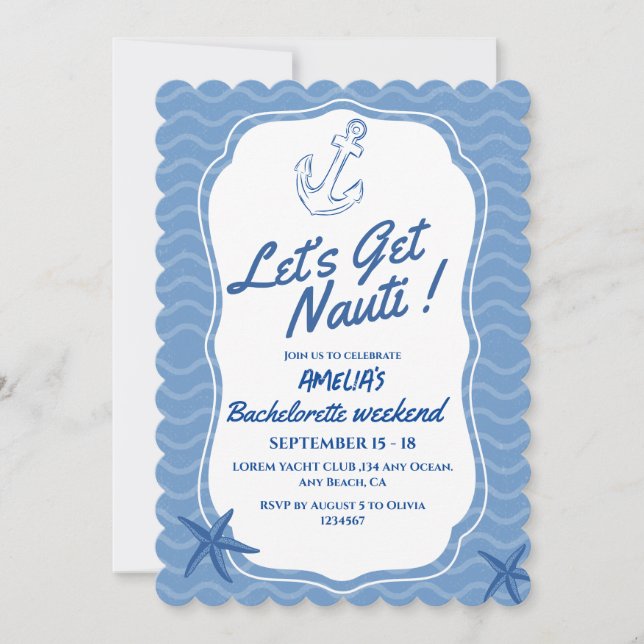 Lasst uns Nauti Bachelorette Weekend bekommen Einladung (Vorderseite)