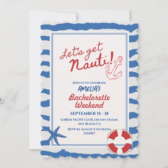 Lasst uns Nauti Bachelorette Weekend bekommen Einladung (Vorderseite)