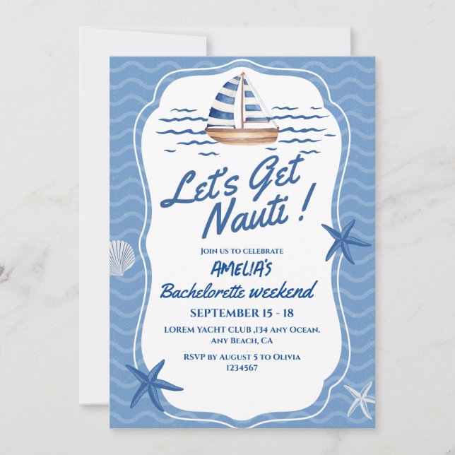 Lasst uns Nauti Bachelorette Weekend bekommen Einladung (Vorderseite)