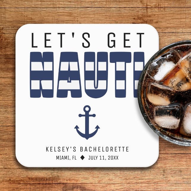 Lasst uns Nauti-Junggeselinnen-Abschied holen Rechteckiger Pappuntersetzer (Let's Get Nauti Bachelorette Party Square Paper Coaster
)