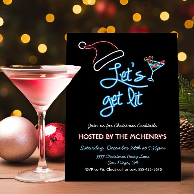 Lasst uns Neon Sign Weihnachtscocktail Party beleu Einladung (Von Creator hochgeladen)