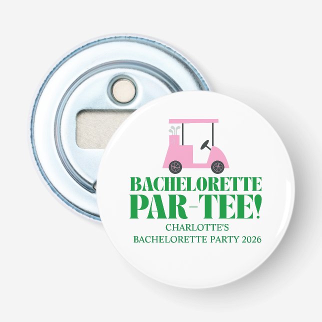 Lasst uns Par-T-Shirt Golf Junggeselinnen-Abschied Flaschenöffner (Vorderseite)