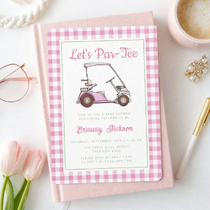 Lasst uns Par Tee Golf Rosa Kariert Mädchen Baby-P Einladung