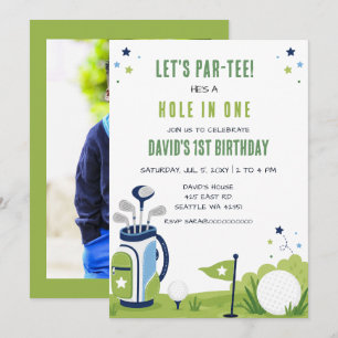 Lasst uns Partee Hole in One Golf Foto Geburtstag Einladung