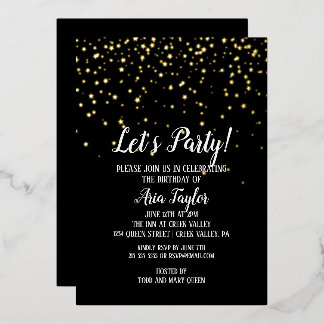 Lasst uns Party Confetti auf Black Birthday Party Folieneinladung