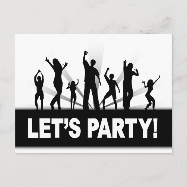 Lasst uns Party Einladungspostkarte (Vorderseite)