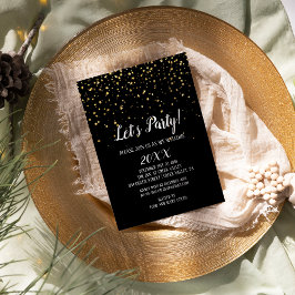 Lasst uns Party-Gold-Confetti am Schwarzen Silvest Einladung